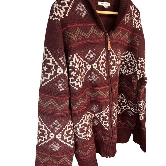 Frye And Company Men’s‎ Wine Geometric Full Zip Cardigan Sweater Large - Picture 4 of 6